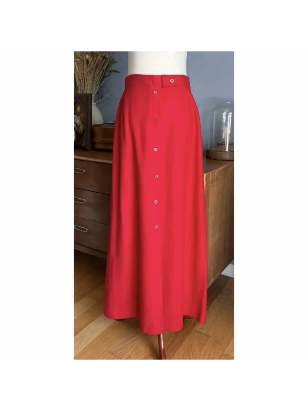 Vintage Pendleton Red Wool Button Front Maxi Skirt